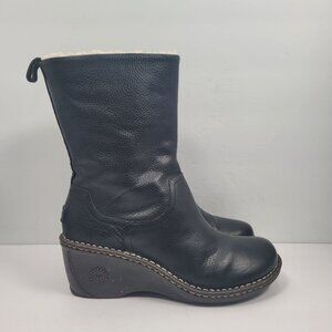 UGG Hartley Women's Black Leather Mid-Calf Wedge Boots S/N1001891 US Size 9